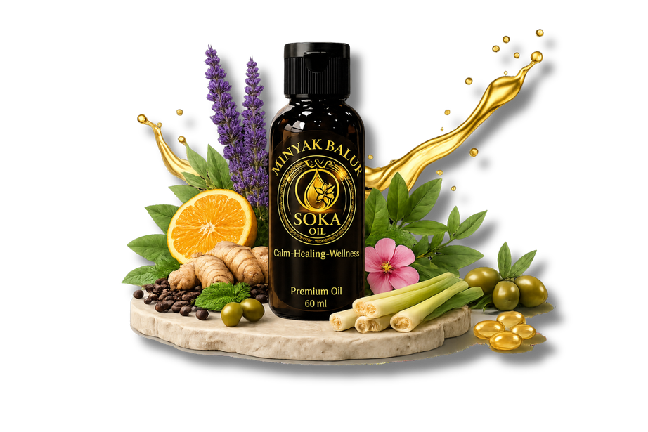Botol SOKA Oil dengan bahan botani